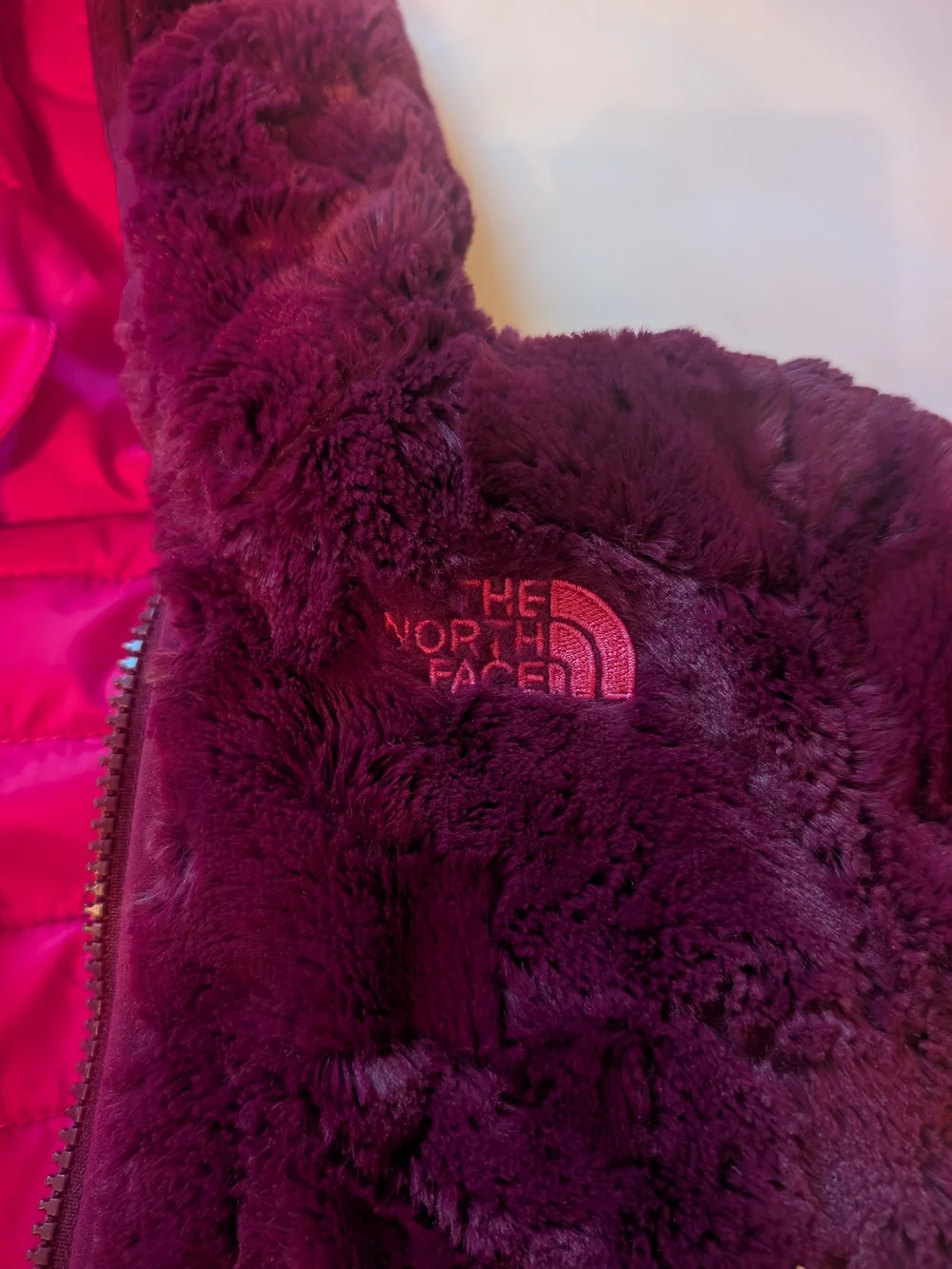 The North Face Kids' Pink Hooded Puffer Jacket Reversible 3-6 mos